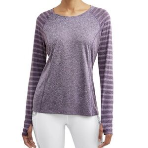 Avia Long Sleeve Performance Top With Thumbholes Purple Heather Stripes